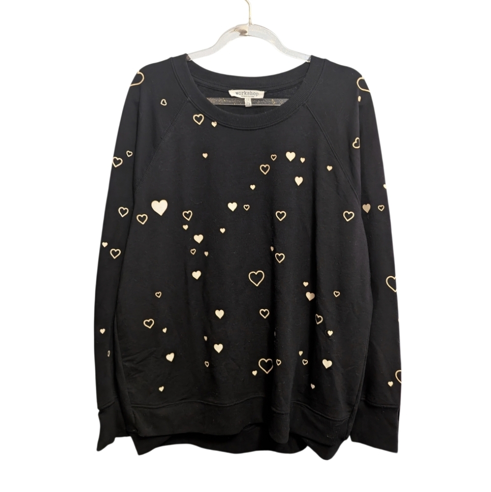 Workshop‎ Black Sweater with Gold Heart Patterns